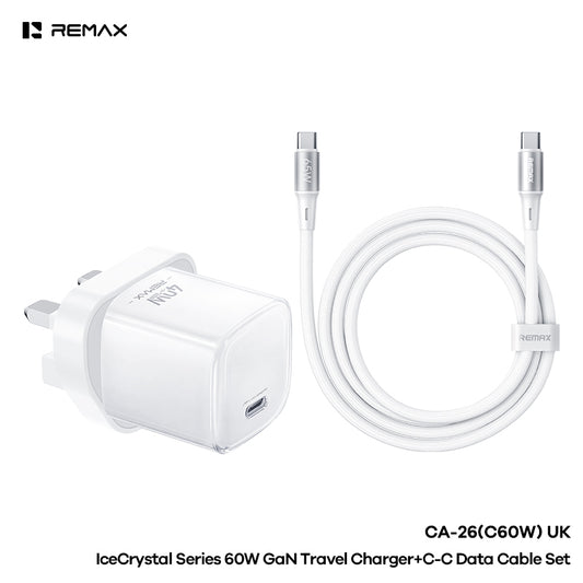 REMAX Ice Crystal CA-26 60W GaN Travel Charger Kit - with 65W USB-C Cable