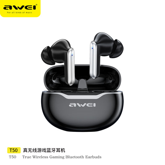 Awei T50 Sport True Wireless Earbuds - IPX6 Waterproof, 48H Playtime, ENC Calls, Low-Latency Gaming
