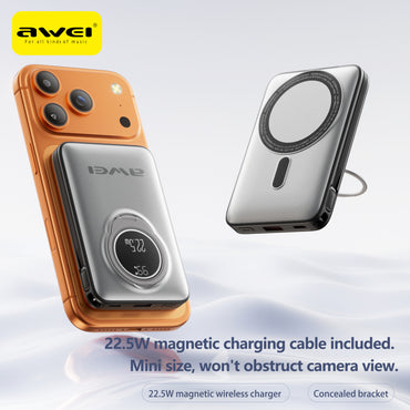 Awei H45A 3-in-1 Power Bank Station - 10000mAh, 22.5W Fast Charge, 10W Wireless, Built-in Stand & Cable