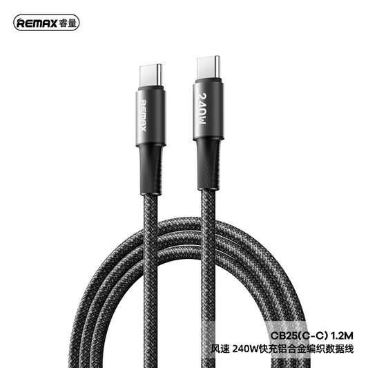 REMAX C17 Velocity Braided Cable - Type-C to Type-C, 240W Ultra-Fast Charging, Aluminum Alloy, 1.2M