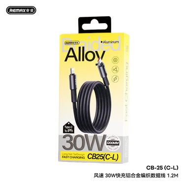 REMAX C15 Velocity Braided Cable - Type-C to Lightning, 30W PD Fast Charging, Aluminum Alloy, 1.2M