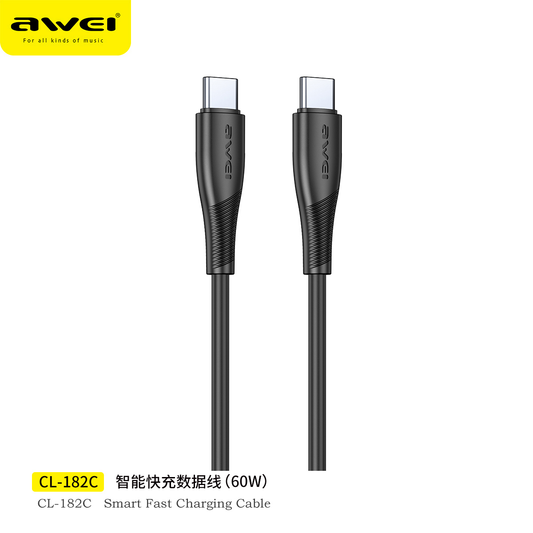 Awei CL-182C USB-C to USB-C Cable 100cm - 60W Fast Charging Compatible with iPhone 15