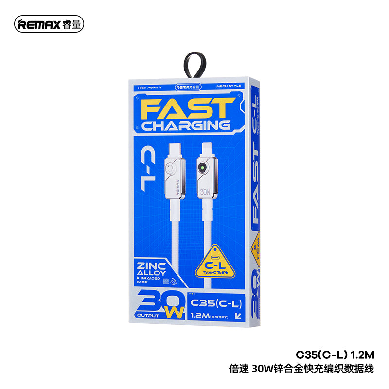 REMAX Swift C35 Braided Cable - Type-C to Lightning, 30W PD Fast Charging, Zinc Alloy, 1.2M