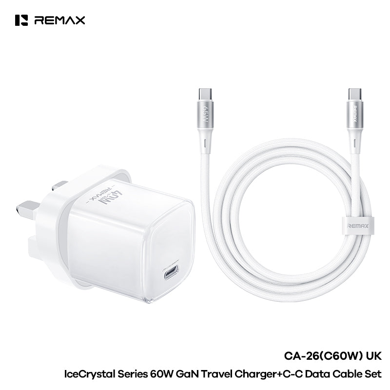 REMAX Ice Crystal CA-26 60W GaN Travel Charger Kit - with 65W USB-C Cable