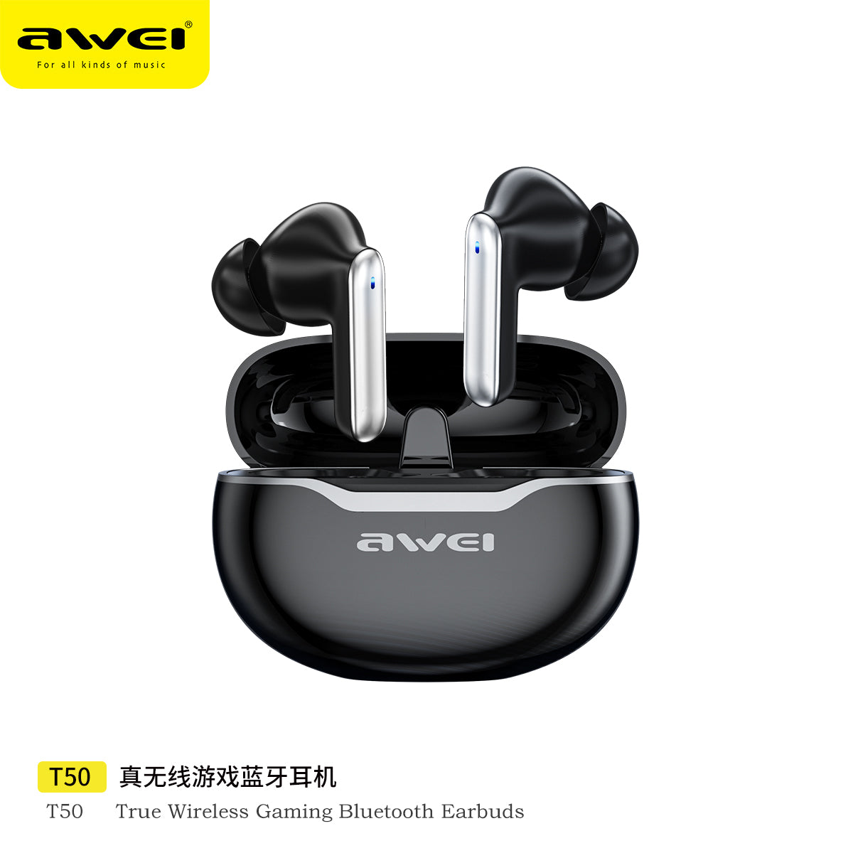 Awei T50 Sport True Wireless Earbuds - IPX6 Waterproof, 48H Playtime, ENC Calls, Low-Latency Gaming