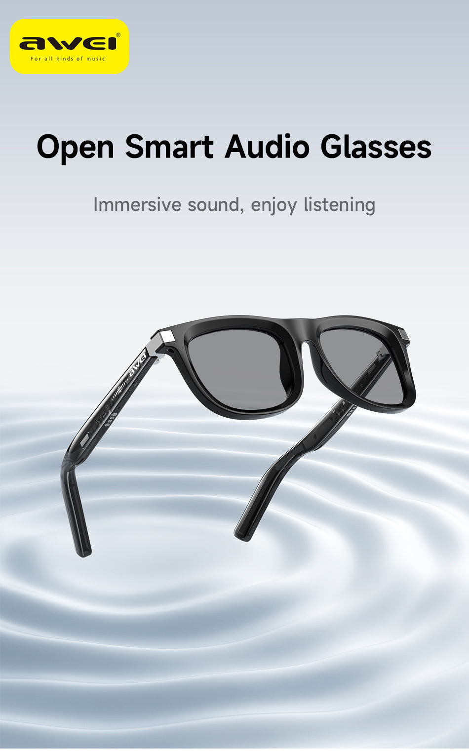 Awei GL1 Smart Audio Glasses - HD Calls, Wearing Detection, Voice Control, 7H Battery, UV400 Protection