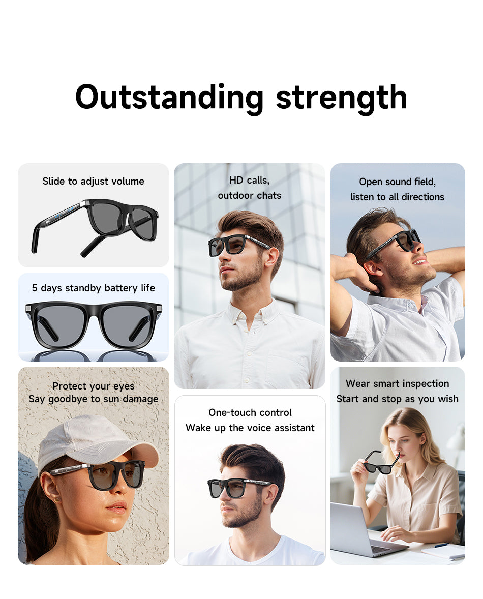 Awei GL1 Smart Audio Glasses - HD Calls, Wearing Detection, Voice Control, 7H Battery, UV400 Protection