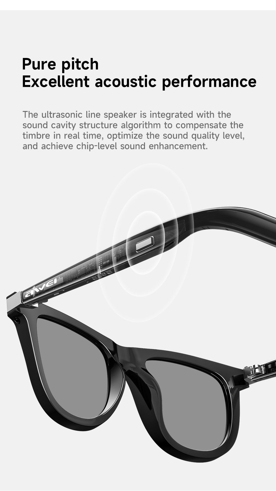 Awei GL1 Smart Audio Glasses - HD Calls, Wearing Detection, Voice Control, 7H Battery, UV400 Protection