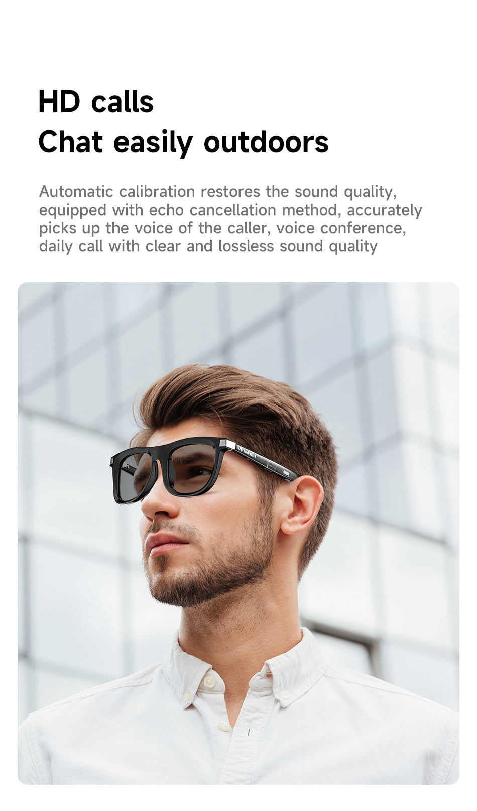 Awei GL1 Smart Audio Glasses - HD Calls, Wearing Detection, Voice Control, 7H Battery, UV400 Protection