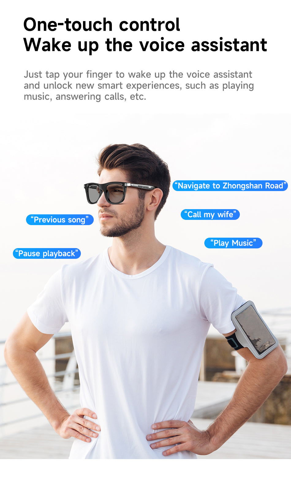 Awei GL1 Smart Audio Glasses - HD Calls, Wearing Detection, Voice Control, 7H Battery, UV400 Protection
