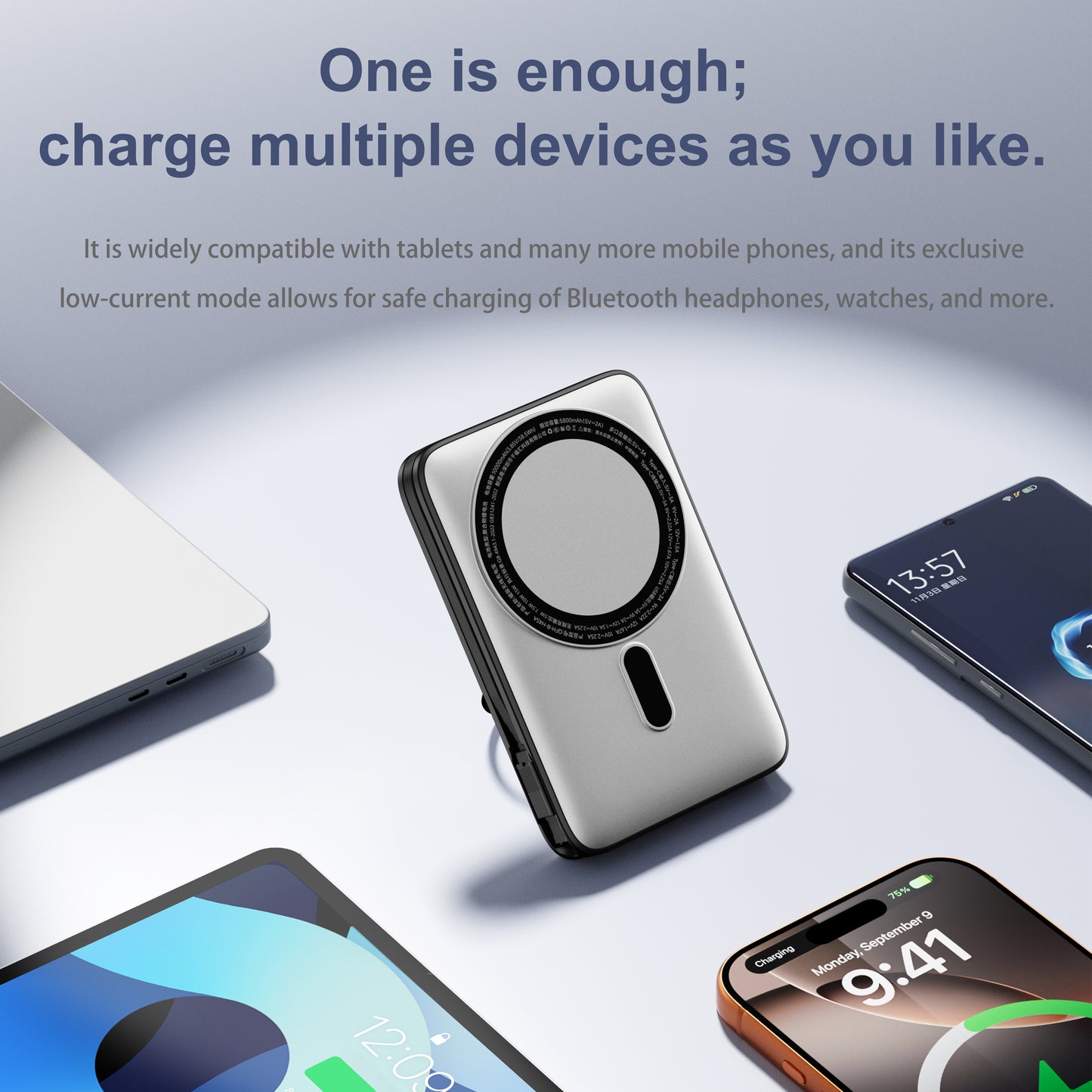 Awei H45A 3-in-1 Power Bank Station - 10000mAh, 22.5W Fast Charge, 10W Wireless, Built-in Stand & Cable