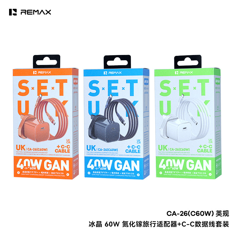 REMAX Ice Crystal CA-26 60W GaN Travel Charger Kit - with 65W USB-C Cable
