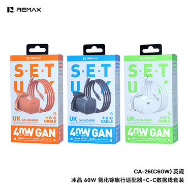 REMAX Ice Crystal CA-26 60W GaN Travel Charger Kit - with 65W USB-C Cable