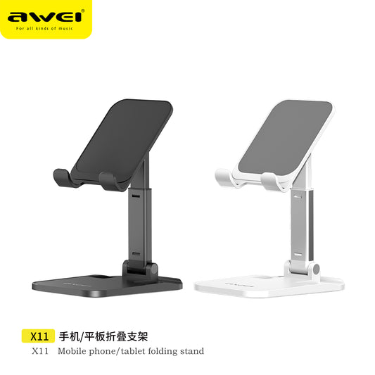 Awei X11 Foldable Aluminum Alloy Phone/Tablet Stand - Adjustable Desktop Holder for Work & Viewing