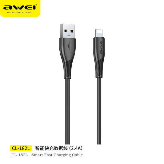 Awei CL-182L USB-A to Lightning Cable 100cm - 2.4A Fast Charging for iPhone & iPad