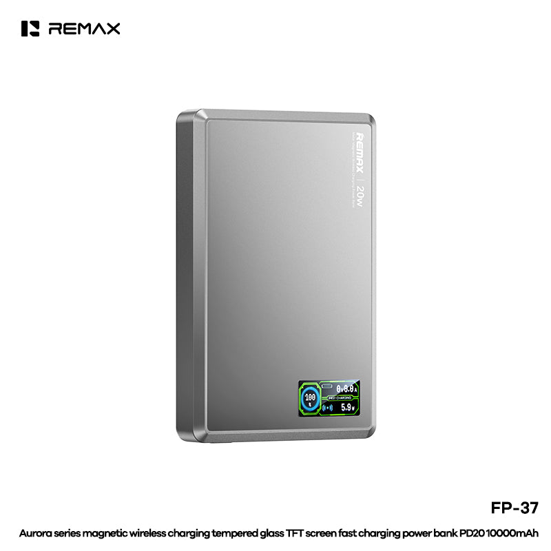 REMAX Aurora FP-37 Magnetic Wireless Power Bank - 10000mAh, 20W PD Fast Charging, 15W Wireless, TFT Display