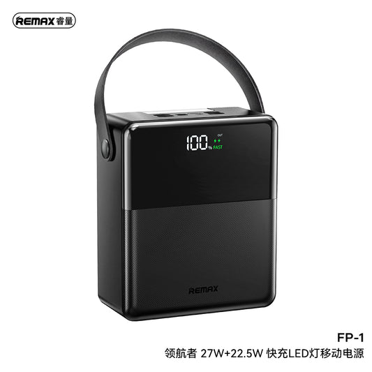 REMAX Piloteer Series FP-1 100000mAh Power Station - 27W + 22.5W Fast Charging, LED Camping Light, 7-Port Output