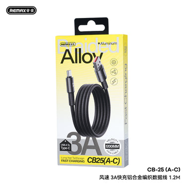 REMAX C13 Velocity Braided Cable - USB-A to Type-C, 3A Fast Charging, Aluminum Alloy, 1.2M