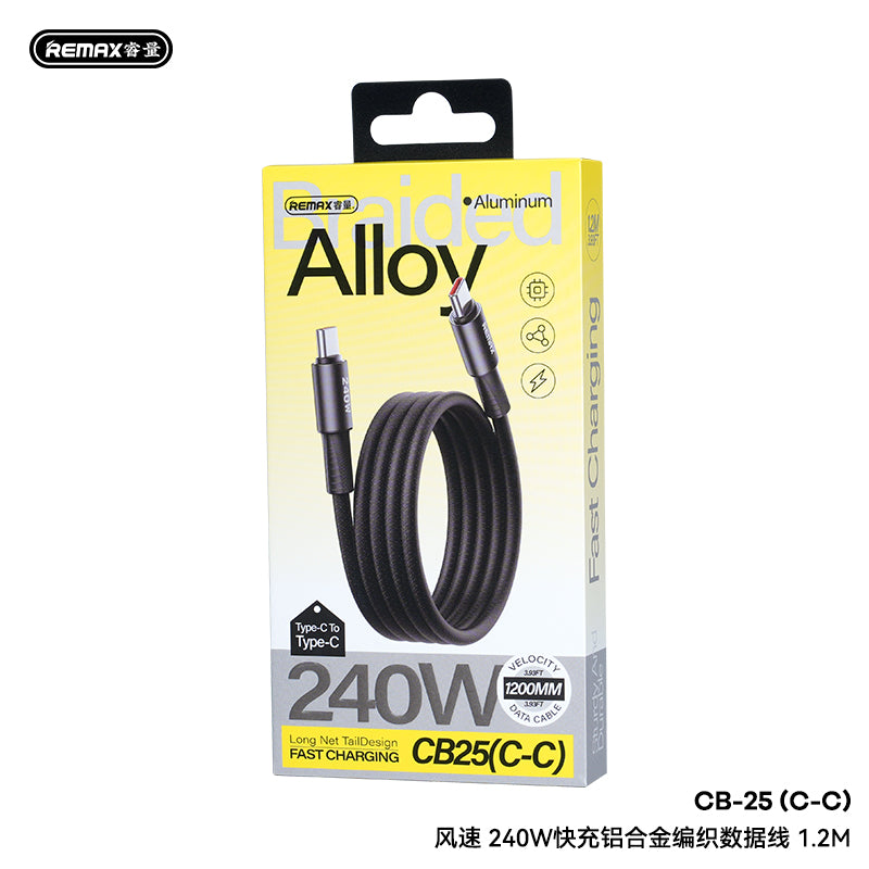 REMAX C17 Velocity Braided Cable - Type-C to Type-C, 240W Ultra-Fast Charging, Aluminum Alloy, 1.2M