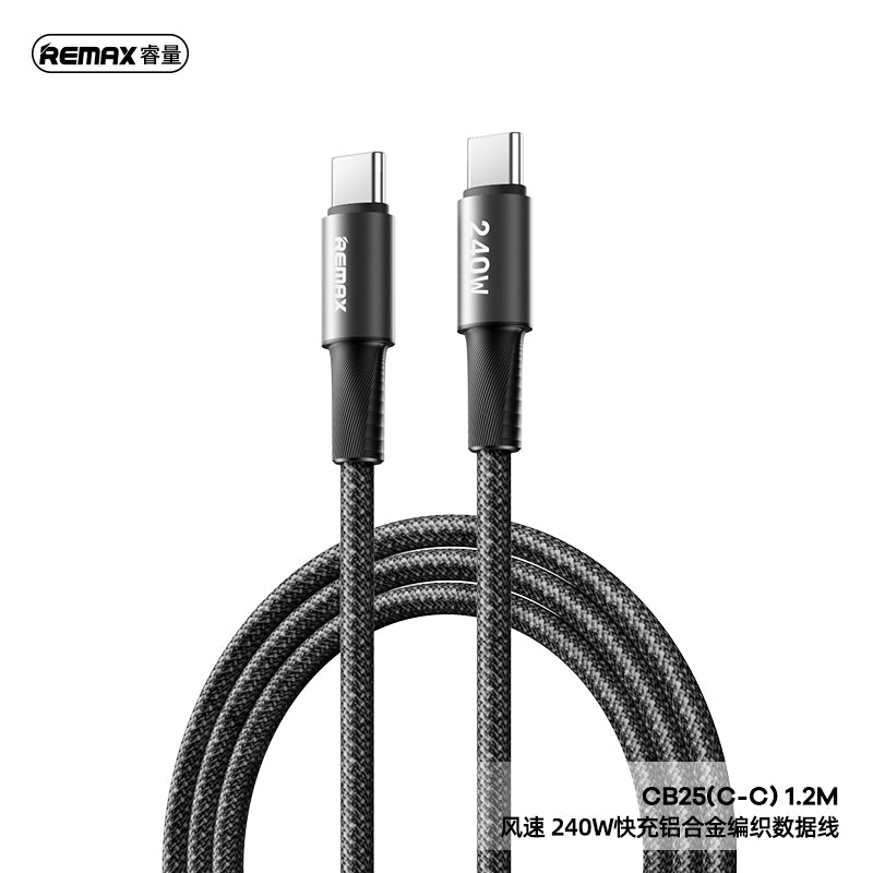 REMAX C17 Velocity Braided Cable - Type-C to Type-C, 240W Ultra-Fast Charging, Aluminum Alloy, 1.2M