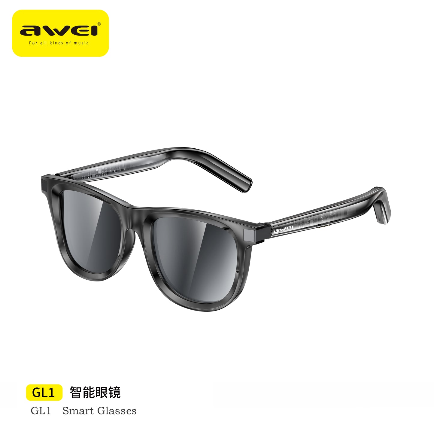 Awei GL1 Smart Audio Glasses - HD Calls, Wearing Detection, Voice Control, 7H Battery, UV400 Protection