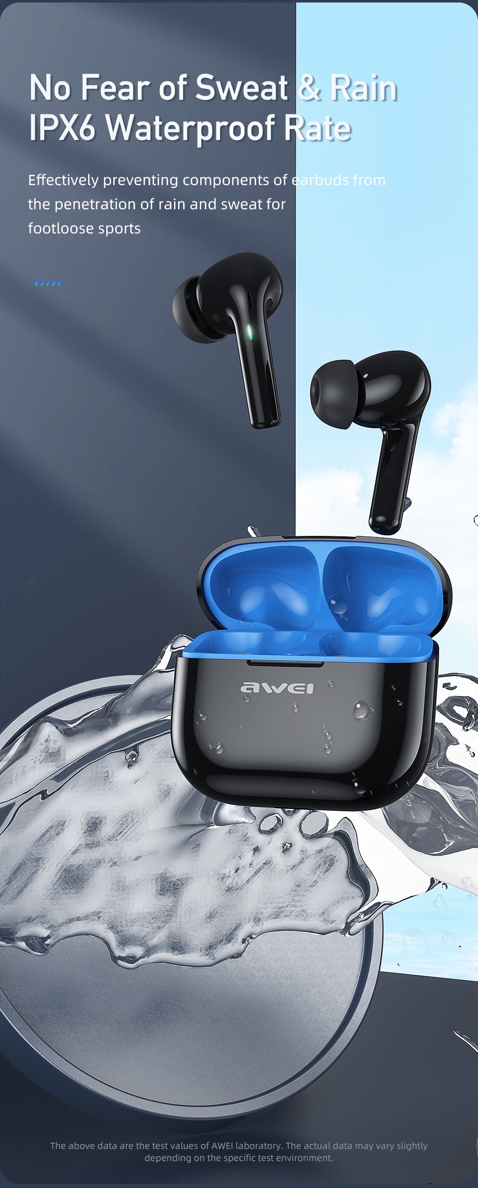 Awei T1 Pro True Wireless Earbuds - IPX6 Waterproof, 36H Playtime, 10mm Drivers, Touch Control