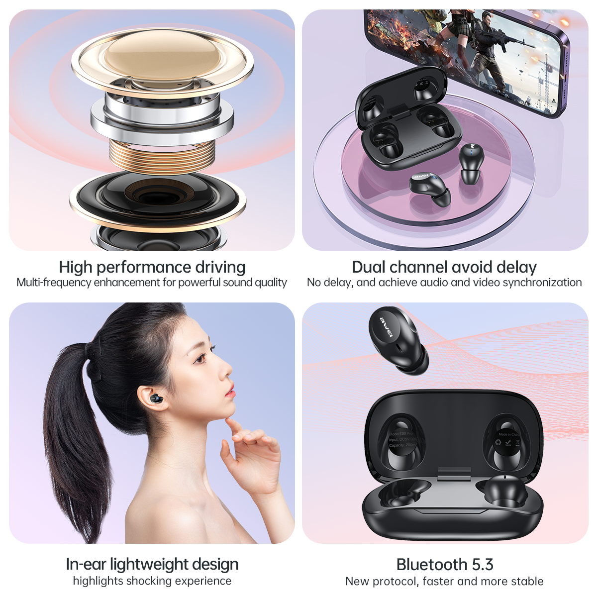 Awei T20 ENC True Wireless Earbuds - Bluetooth 5.4, 35H Playtime, IPX5 Waterproof, for Sports & Calls