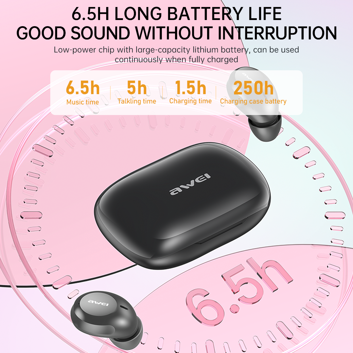 Awei T20 ENC True Wireless Earbuds - Bluetooth 5.4, 35H Playtime, IPX5 Waterproof, for Sports & Calls