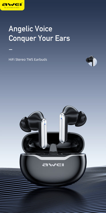 Awei T50 Sport True Wireless Earbuds - IPX6 Waterproof, 48H Playtime, ENC Calls, Low-Latency Gaming