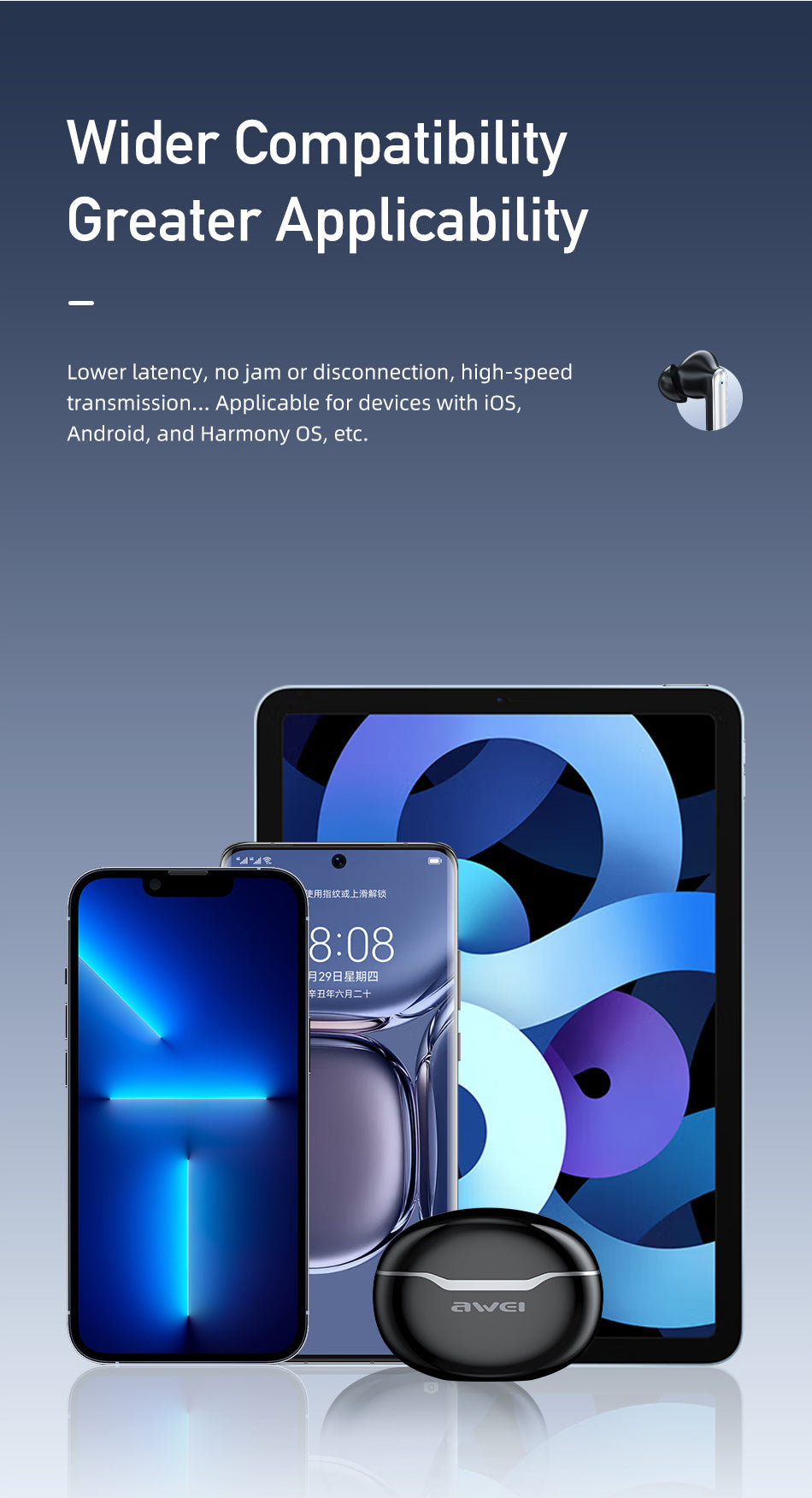 Awei T50 Sport True Wireless Earbuds - IPX6 Waterproof, 48H Playtime, ENC Calls, Low-Latency Gaming