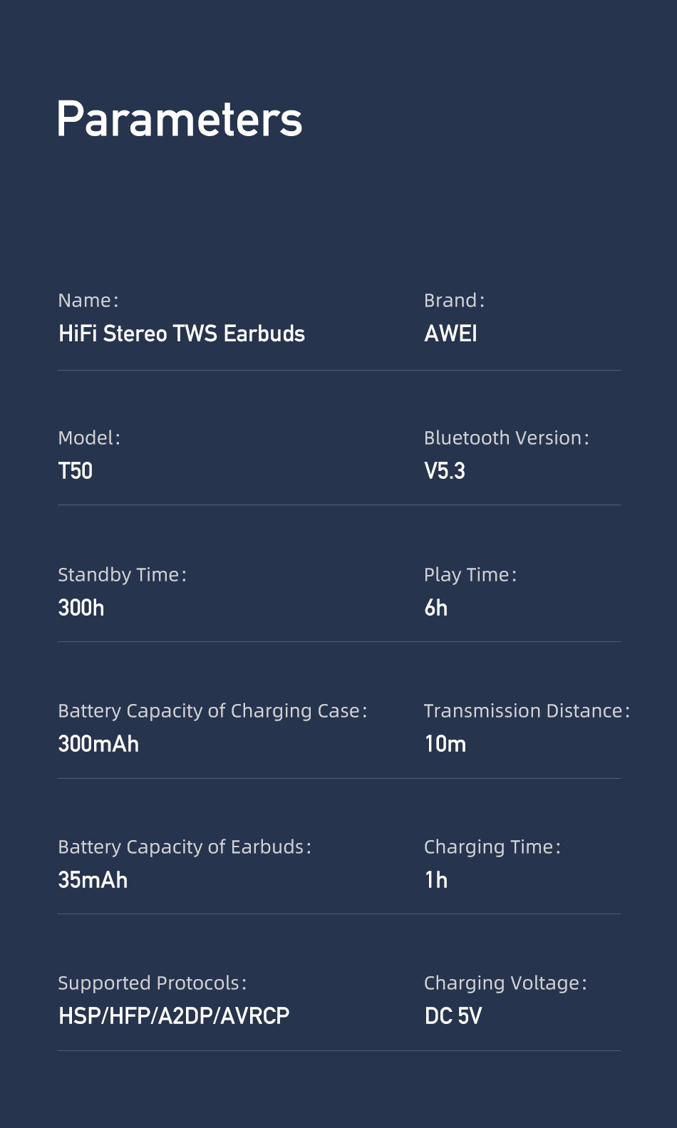 Awei T50 Sport True Wireless Earbuds - IPX6 Waterproof, 48H Playtime, ENC Calls, Low-Latency Gaming