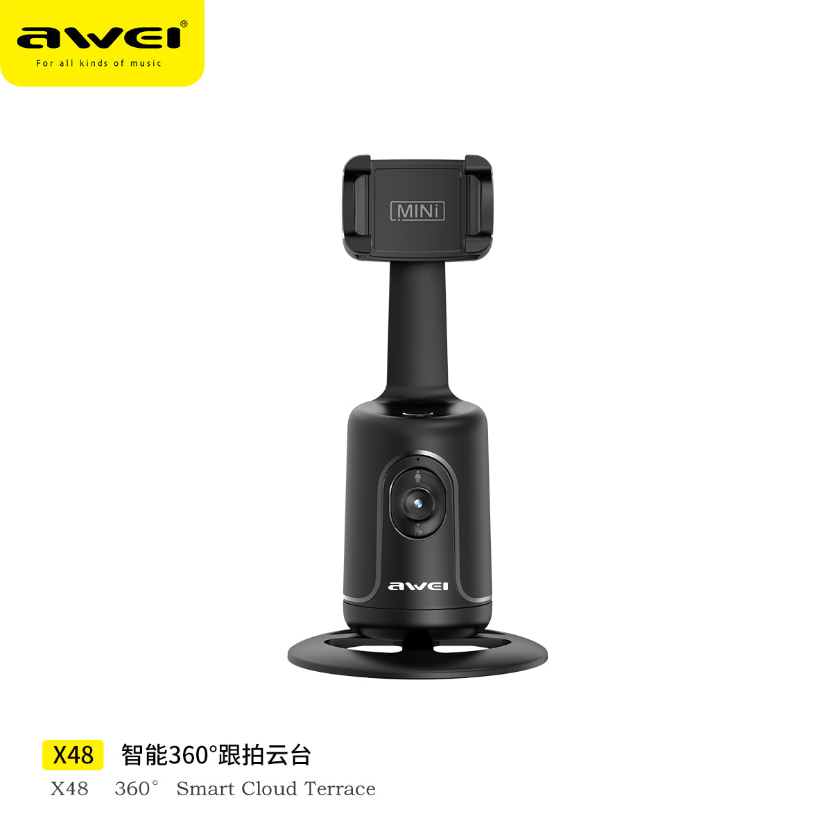 Awei X48 AI 360° Auto-Face Tracking Phone Holder - Gesture Control, No App Needed, for Content Creation
