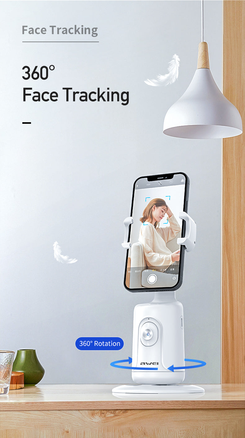 Awei X48 AI 360° Auto-Face Tracking Phone Holder - Gesture Control, No App Needed, for Content Creation