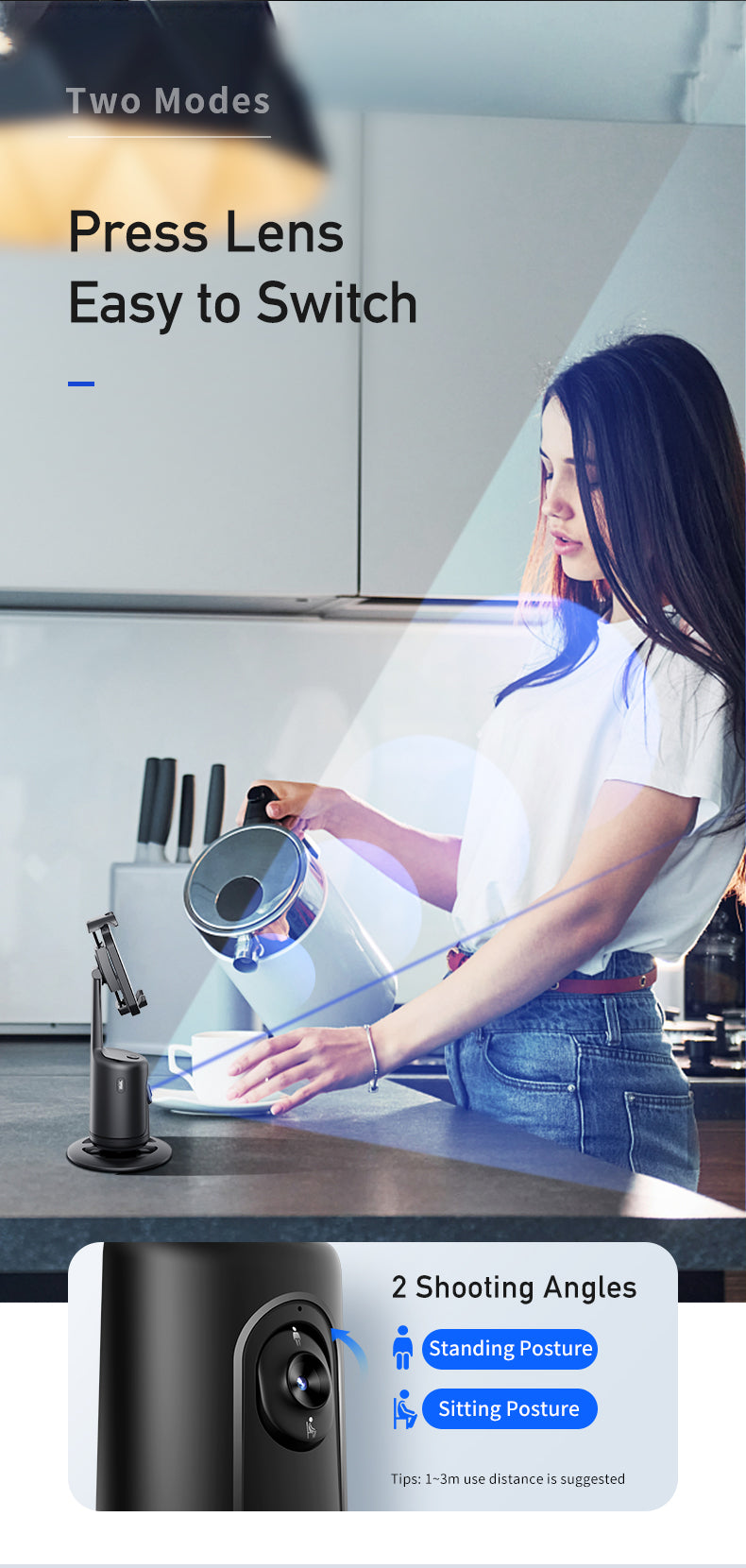 Awei X48 AI 360° Auto-Face Tracking Phone Holder - Gesture Control, No App Needed, for Content Creation