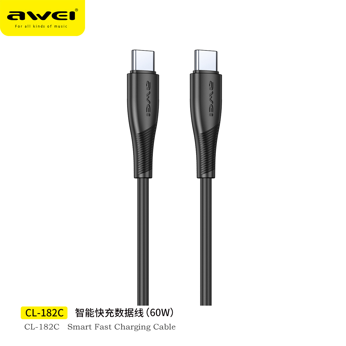 Awei CL-182C USB-C to USB-C Cable 100cm - 60W Fast Charging Compatible with iPhone 15