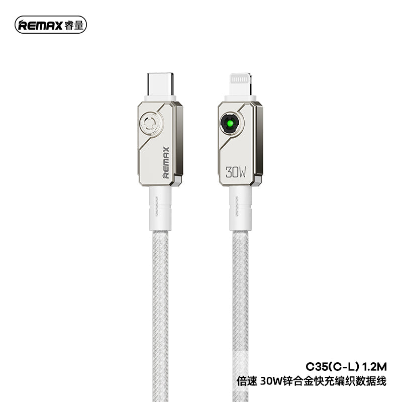 REMAX Swift C35 Braided Cable - Type-C to Lightning, 30W PD Fast Charging, Zinc Alloy, 1.2M