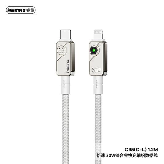 REMAX Swift C35 Braided Cable - Type-C to Lightning, 30W PD Fast Charging, Zinc Alloy, 1.2M